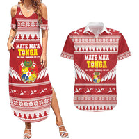 Personalised Tonga Rugby Christmas Couples Matching Summer Maxi Dress and Hawaiian Shirt Mate Maa Tonga Ngatu Pattern - Polynesian Pride