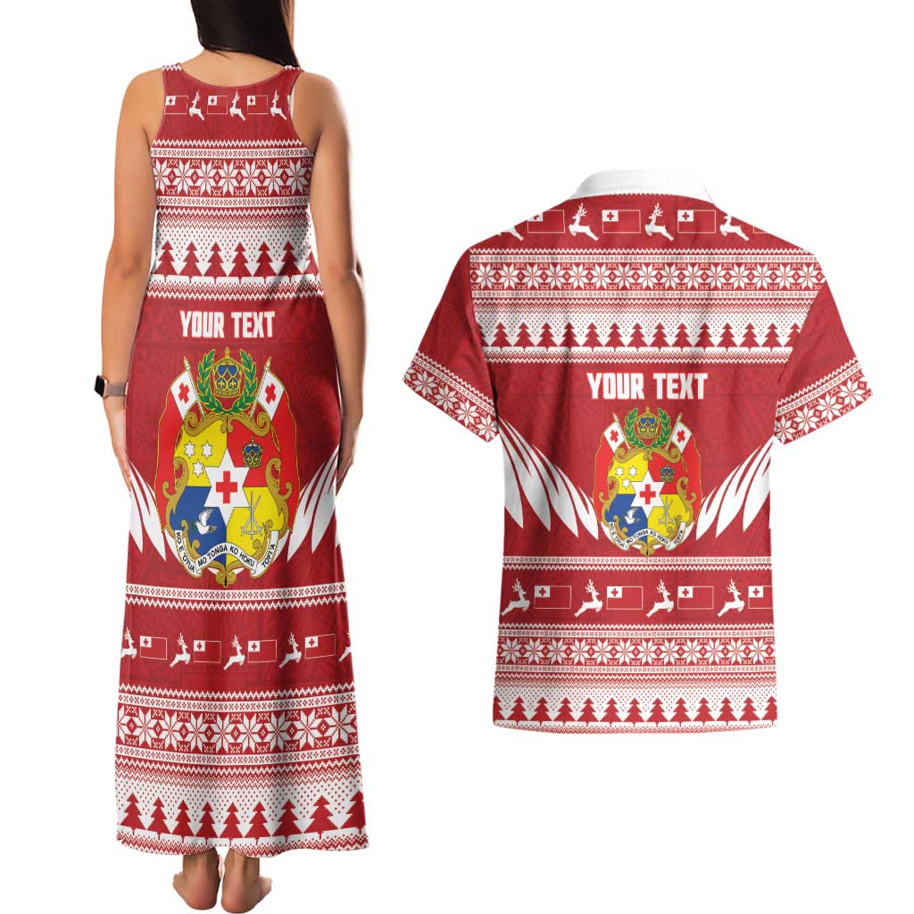 Personalised Tonga Rugby Christmas Couples Matching Tank Maxi Dress and Hawaiian Shirt Mate Maa Tonga Ngatu Pattern - Polynesian Pride