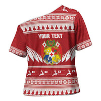 Personalised Tonga Rugby Christmas Cross Shoulder Shirt Mate Maa Tonga Ngatu Pattern - Polynesian Pride