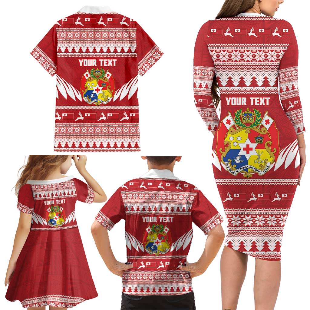 Personalised Tonga Rugby Christmas Family Matching Long Sleeve Bodycon Dress and Hawaiian Shirt Mate Maa Tonga Ngatu Pattern LT14 - Polynesian Pride