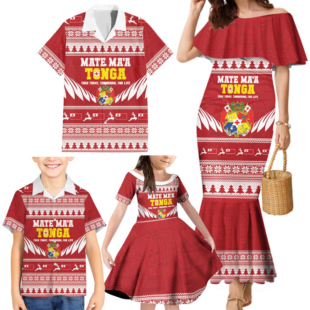 Personalised Tonga Rugby Christmas Family Matching Mermaid Dress and Hawaiian Shirt Mate Maa Tonga Ngatu Pattern - Polynesian Pride