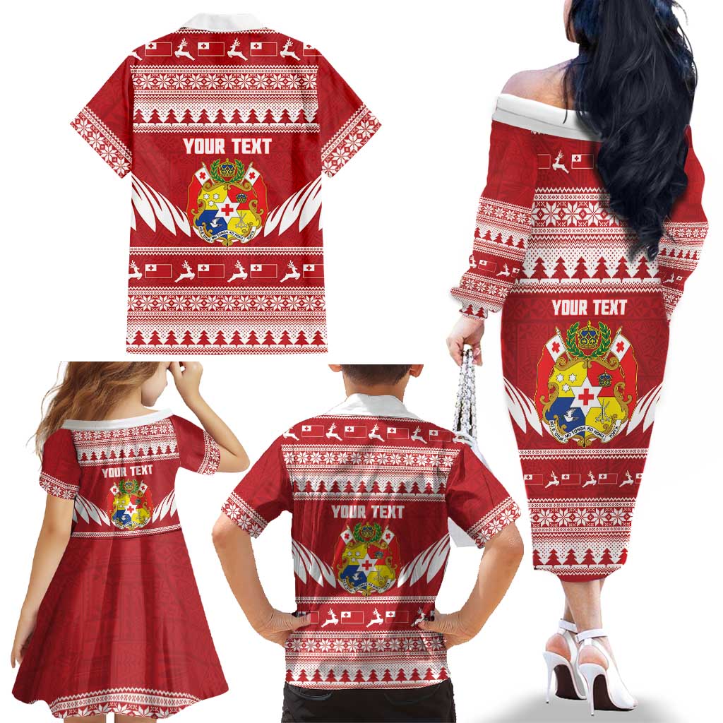 Personalised Tonga Rugby Christmas Family Matching Off The Shoulder Long Sleeve Dress and Hawaiian Shirt Mate Maa Tonga Ngatu Pattern LT14 - Polynesian Pride