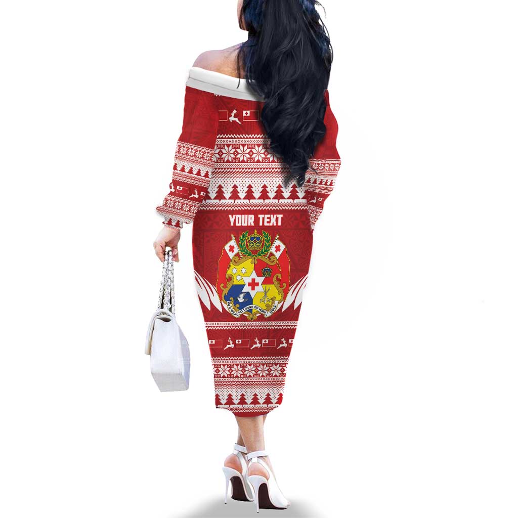Personalised Tonga Rugby Christmas Family Matching Off The Shoulder Long Sleeve Dress and Hawaiian Shirt Mate Maa Tonga Ngatu Pattern LT14 - Polynesian Pride