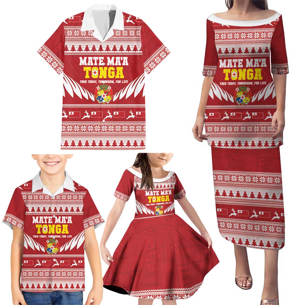 Personalised Tonga Rugby Christmas Family Matching Puletasi and Hawaiian Shirt Mate Maa Tonga Ngatu Pattern - Polynesian Pride