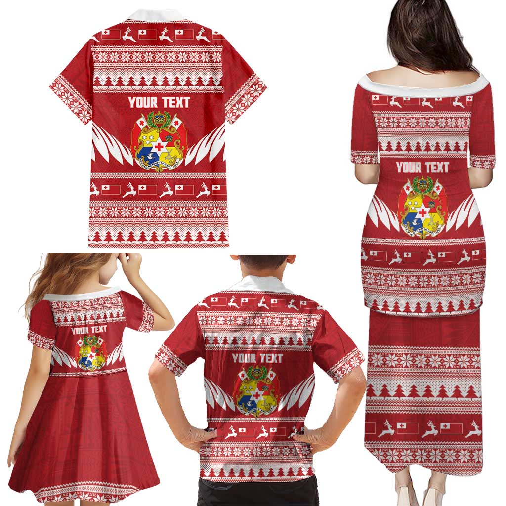 Personalised Tonga Rugby Christmas Family Matching Puletasi and Hawaiian Shirt Mate Maa Tonga Ngatu Pattern - Polynesian Pride