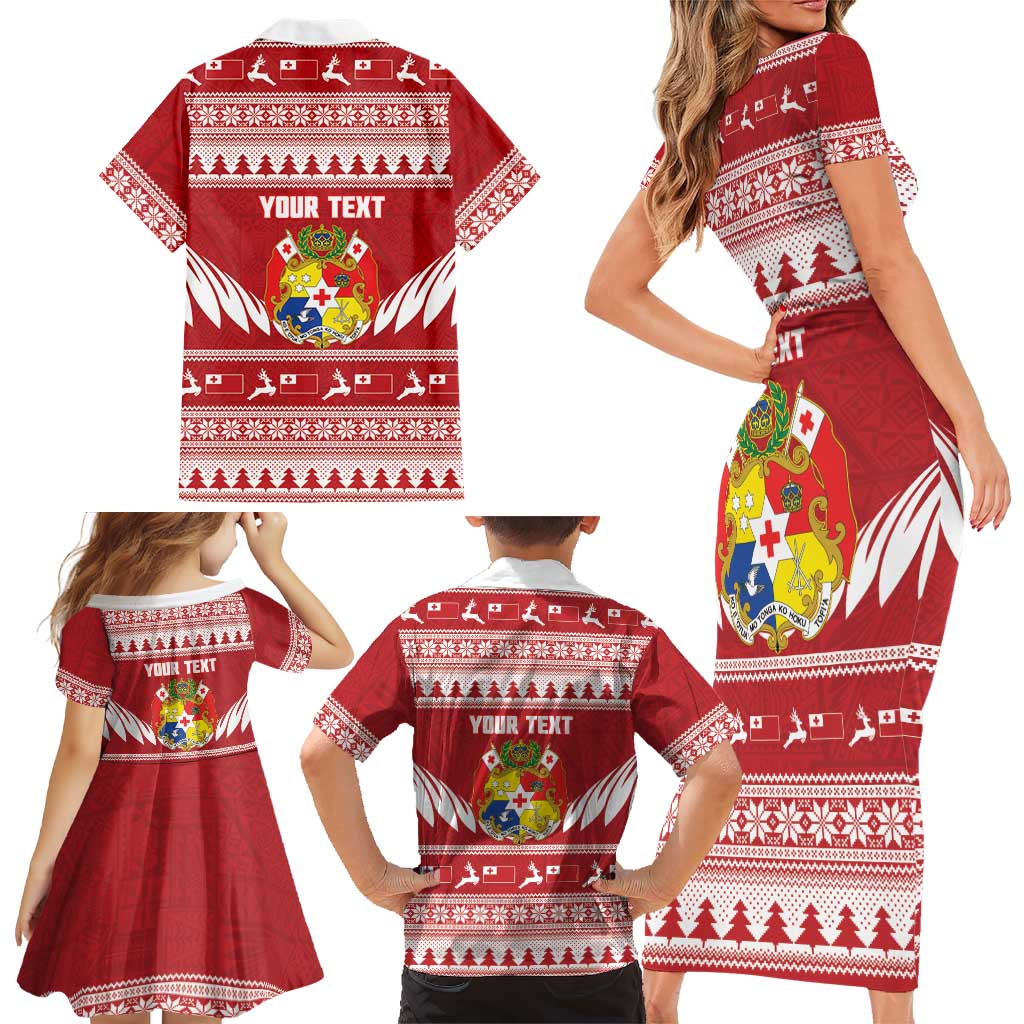 Personalised Tonga Rugby Christmas Family Matching Short Sleeve Bodycon Dress and Hawaiian Shirt Mate Maa Tonga Ngatu Pattern LT14 - Polynesian Pride