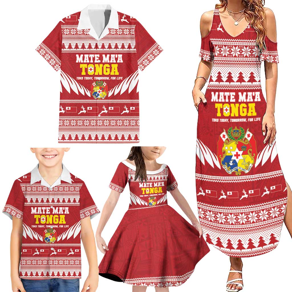 Personalised Tonga Rugby Christmas Family Matching Summer Maxi Dress and Hawaiian Shirt Mate Maa Tonga Ngatu Pattern LT14 - Polynesian Pride