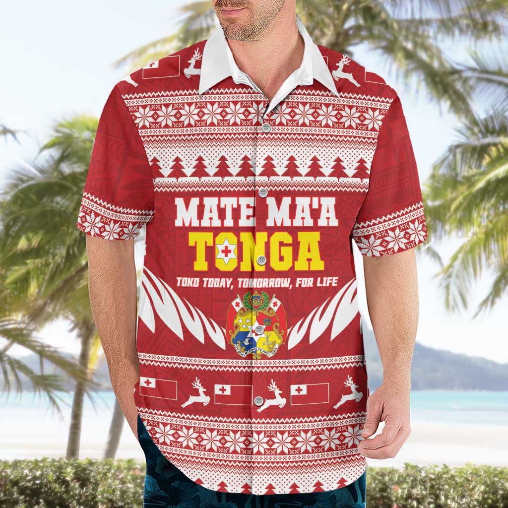 Personalised Tonga Rugby Christmas Hawaiian Shirt Mate Maa Tonga Ngatu Pattern - Polynesian Pride