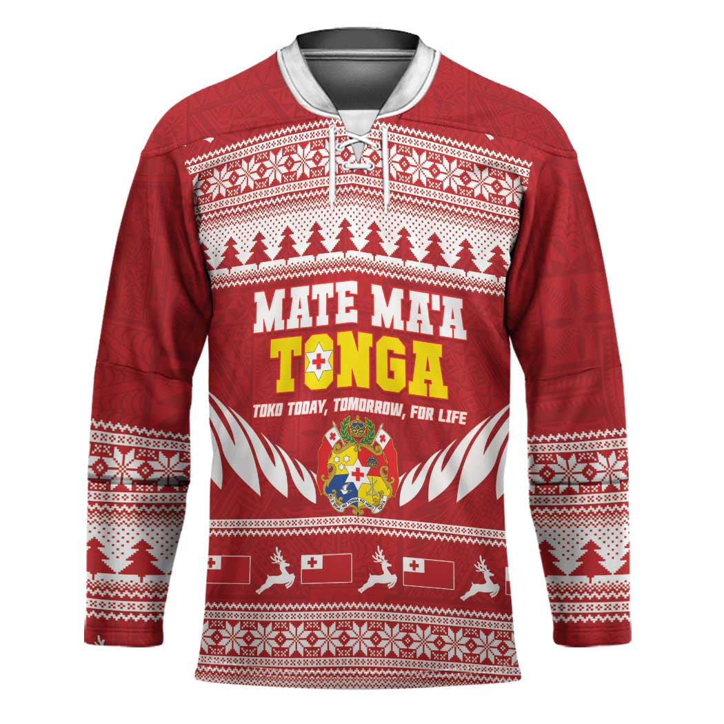 Personalised Tonga Rugby Christmas Hockey Jersey Mate Maa Tonga Ngatu Pattern - Polynesian Pride