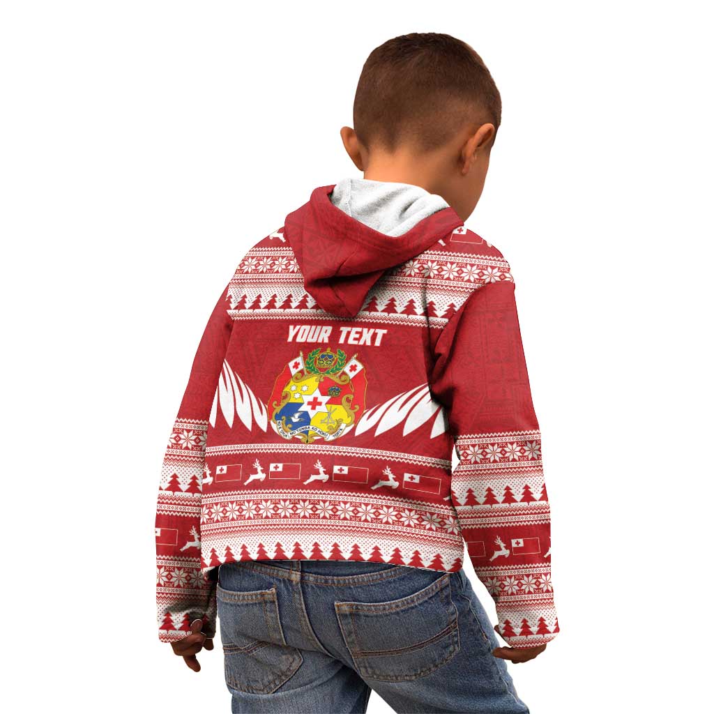 Personalised Tonga Rugby Christmas Kid Hoodie Mate Maa Tonga Ngatu Pattern - Polynesian Pride