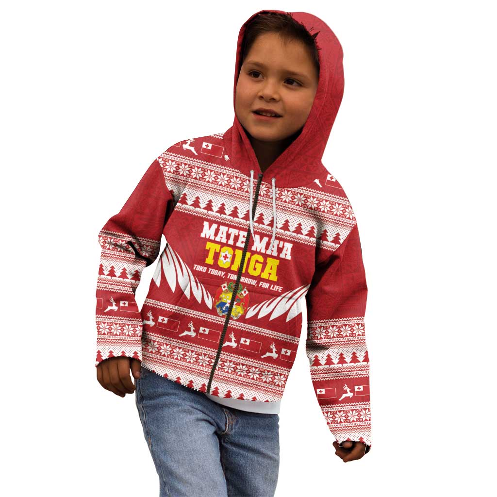 Personalised Tonga Rugby Christmas Kid Hoodie Mate Maa Tonga Ngatu Pattern - Polynesian Pride