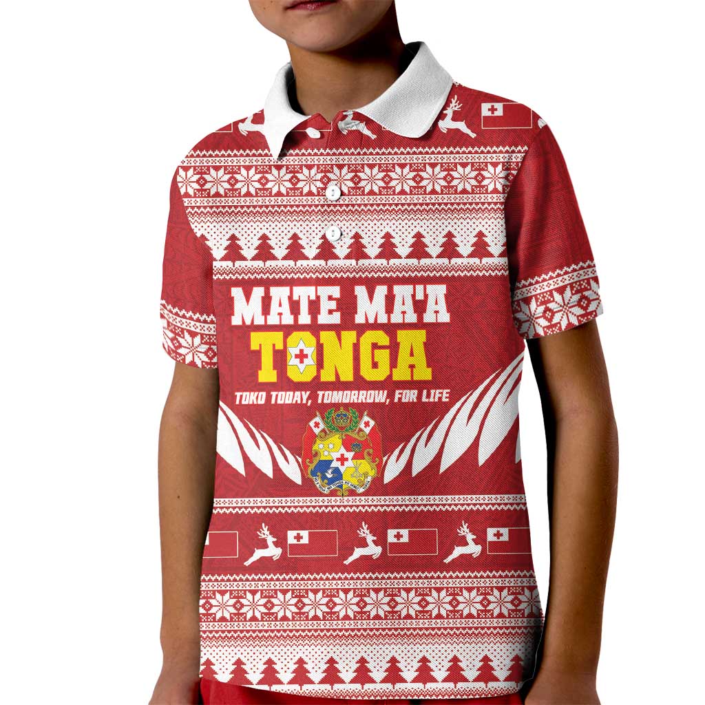 Personalised Tonga Rugby Christmas Kid Polo Shirt Mate Maa Tonga Ngatu Pattern LT14 Kid Red - Polynesian Pride