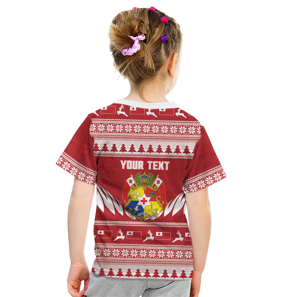 Personalised Tonga Rugby Christmas Kid T Shirt Mate Maa Tonga Ngatu Pattern - Polynesian Pride