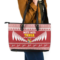 Tonga Rugby Christmas Leather Tote Bag Mate Maa Tonga Ngatu Pattern - Polynesian Pride