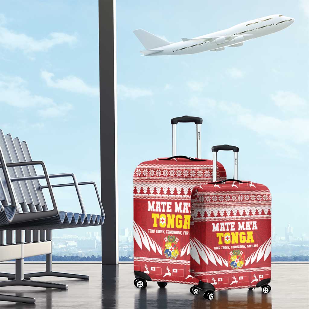 Tonga Rugby Christmas Luggage Cover Mate Maa Tonga Ngatu Pattern - Polynesian Pride
