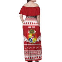 Personalised Tonga Rugby Christmas Off Shoulder Maxi Dress Mate Maa Tonga Ngatu Pattern LT14 - Polynesian Pride