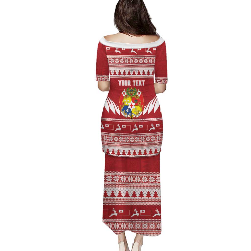 Personalised Tonga Rugby Christmas Puletasi Mate Maa Tonga Ngatu Pattern - Polynesian Pride