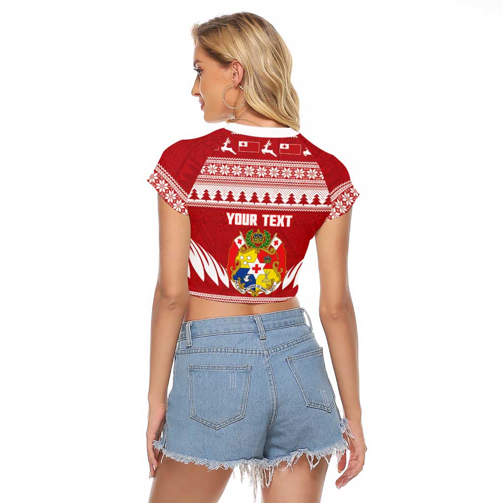 Personalised Tonga Rugby Christmas Raglan Cropped T Shirt Mate Maa Tonga Ngatu Pattern - Polynesian Pride