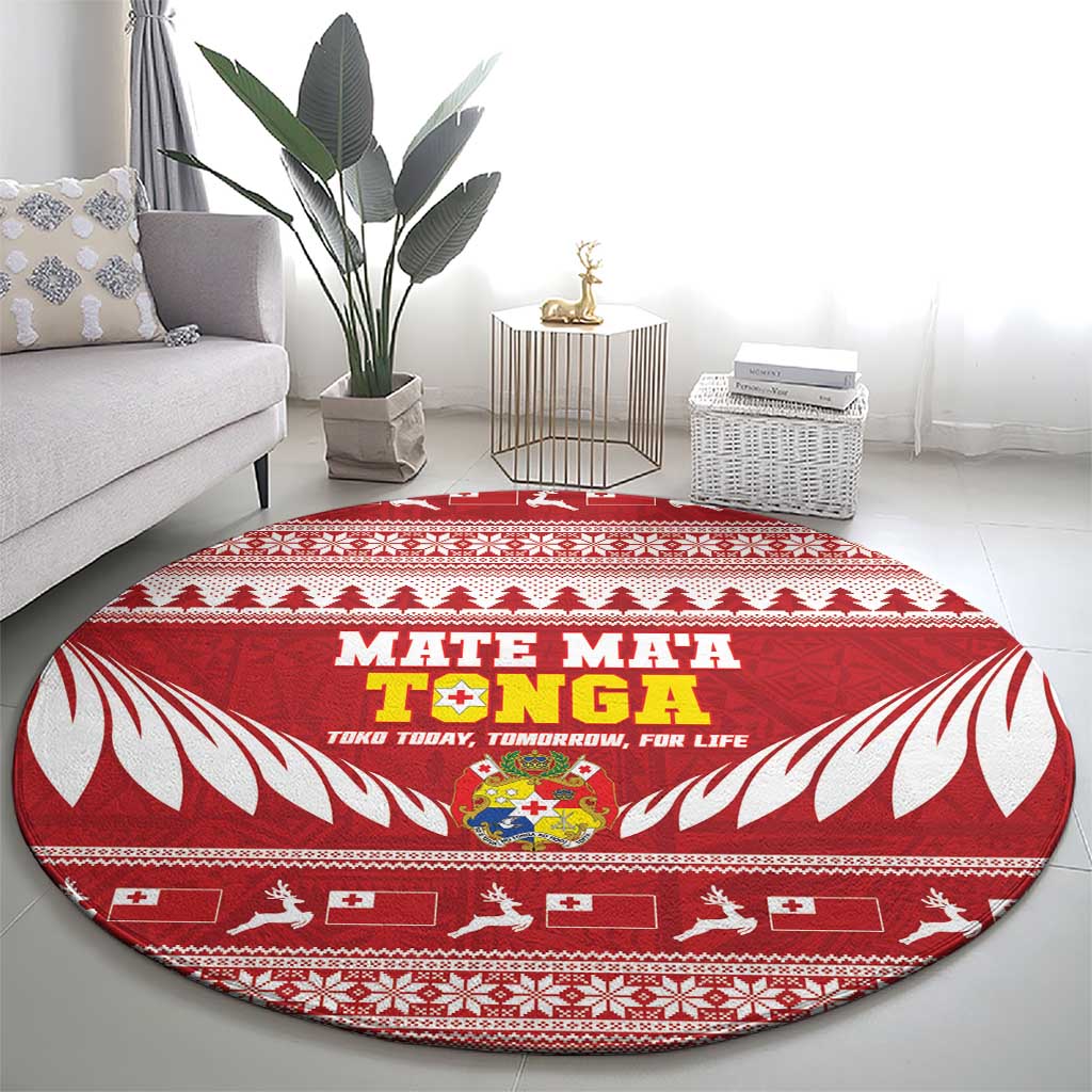 Tonga Rugby Christmas Round Carpet Mate Maa Tonga Ngatu Pattern - Polynesian Pride