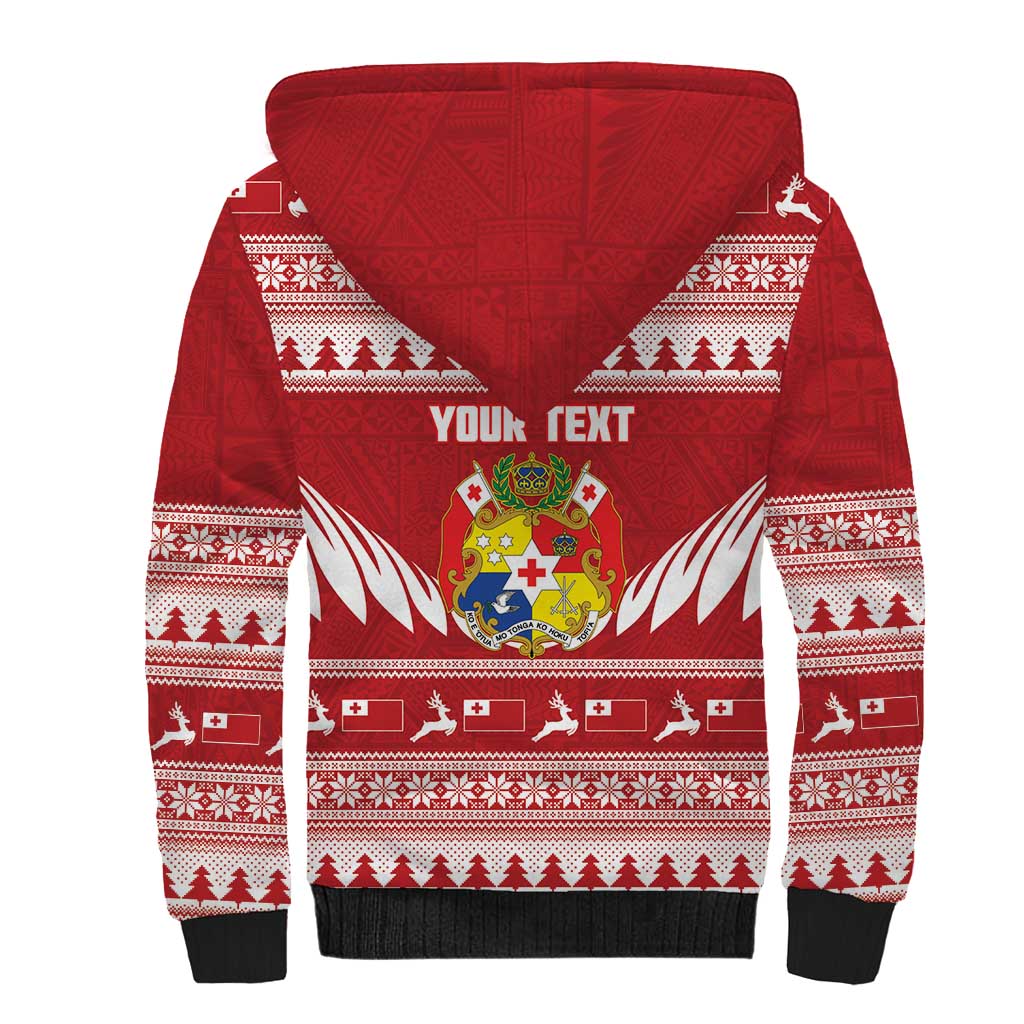 Personalised Tonga Rugby Christmas Sherpa Hoodie Mate Maa Tonga Ngatu Pattern - Polynesian Pride