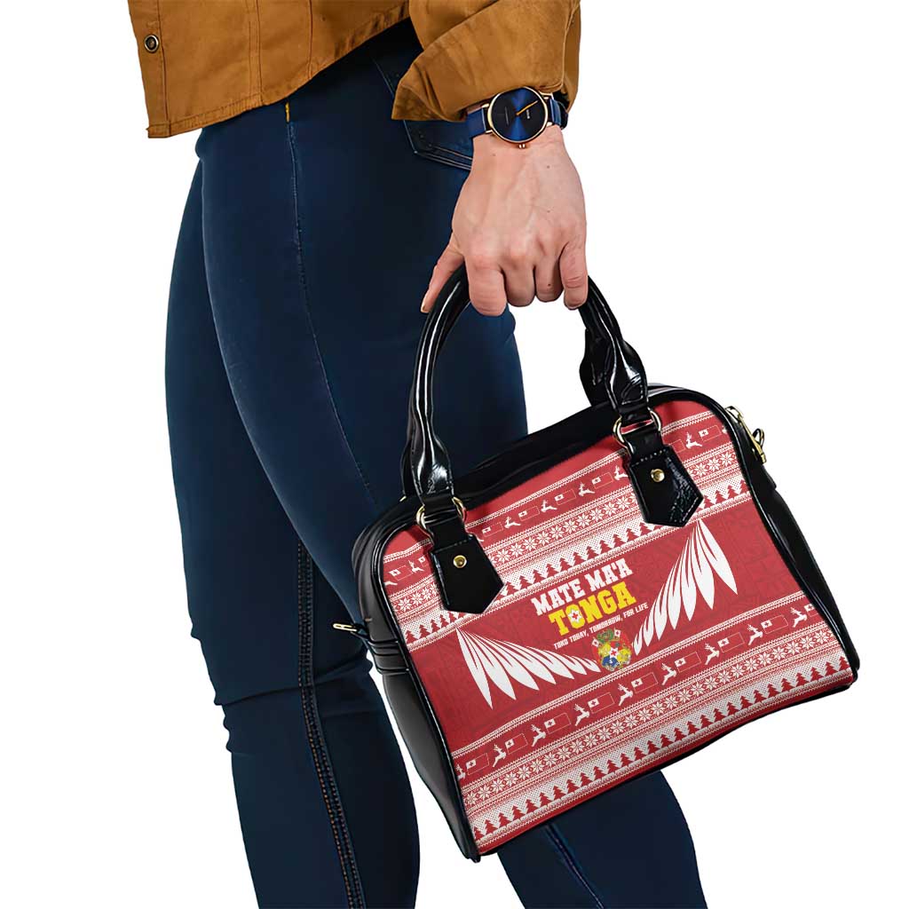 Tonga Rugby Christmas Shoulder Handbag Mate Maa Tonga Ngatu Pattern - Polynesian Pride