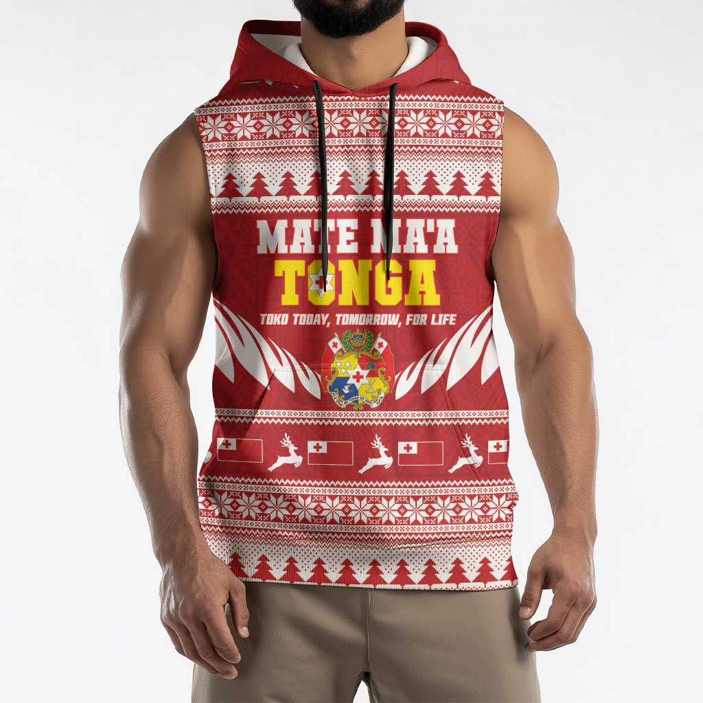 Personalised Tonga Rugby Christmas Sleeveless Hoodie Mate Maa Tonga Ngatu Pattern LT14 - Polynesian Pride