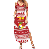 Personalised Tonga Rugby Christmas Summer Maxi Dress Mate Maa Tonga Ngatu Pattern LT14 Women Red - Polynesian Pride
