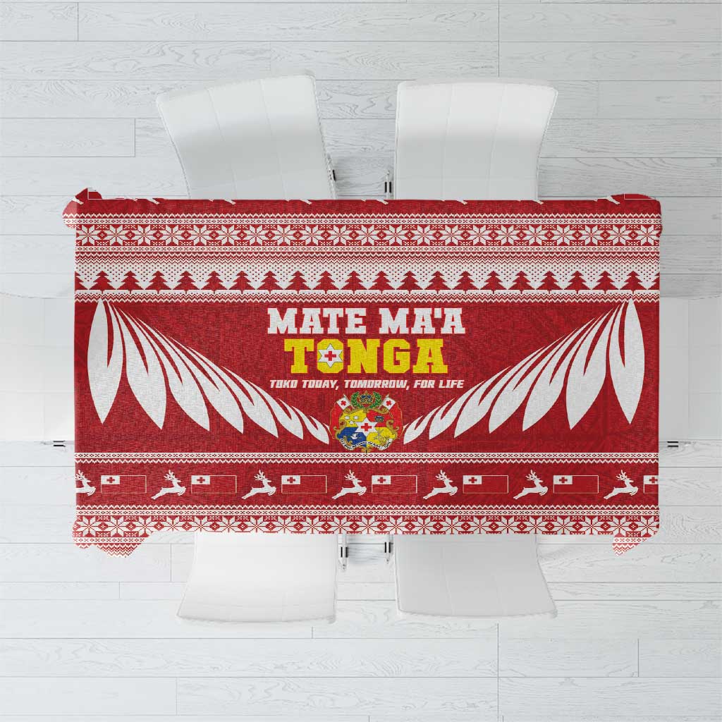 Tonga Rugby Christmas Tablecloth Mate Maa Tonga Ngatu Pattern - Polynesian Pride