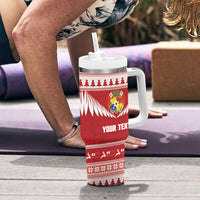 Personalised Tonga Rugby Christmas Tumbler With Handle Mate Maa Tonga Ngatu Pattern - Polynesian Pride