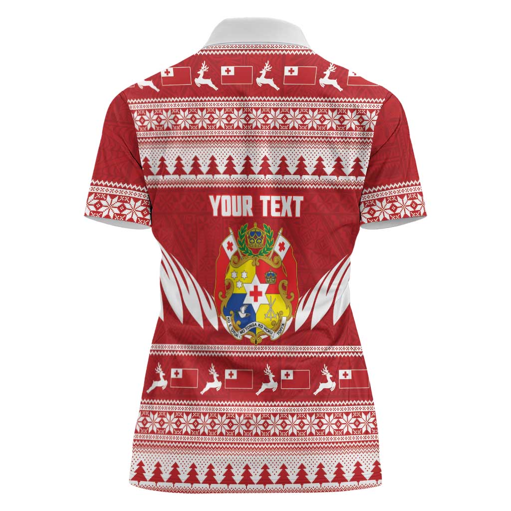 Personalised Tonga Rugby Christmas Women Polo Shirt Mate Maa Tonga Ngatu Pattern - Polynesian Pride