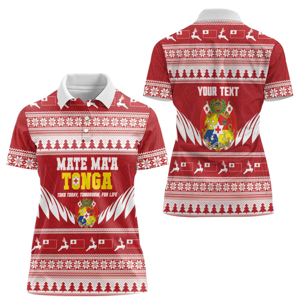 Personalised Tonga Rugby Christmas Women Polo Shirt Mate Maa Tonga Ngatu Pattern - Polynesian Pride
