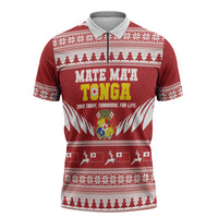 Personalised Tonga Rugby Christmas Zipper Polo Shirt Mate Maa Tonga Ngatu Pattern LT14 Red - Polynesian Pride