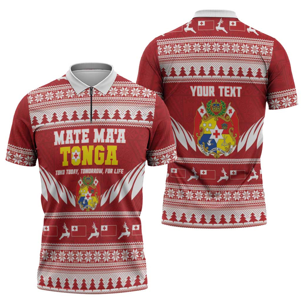 Personalised Tonga Rugby Christmas Zipper Polo Shirt Mate Maa Tonga Ngatu Pattern LT14 - Polynesian Pride