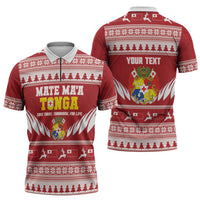 Personalised Tonga Rugby Christmas Zipper Polo Shirt Mate Maa Tonga Ngatu Pattern LT14 - Polynesian Pride