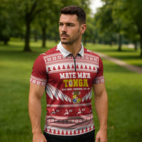 Personalised Tonga Rugby Christmas Zipper Polo Shirt Mate Maa Tonga Ngatu Pattern LT14 - Polynesian Pride