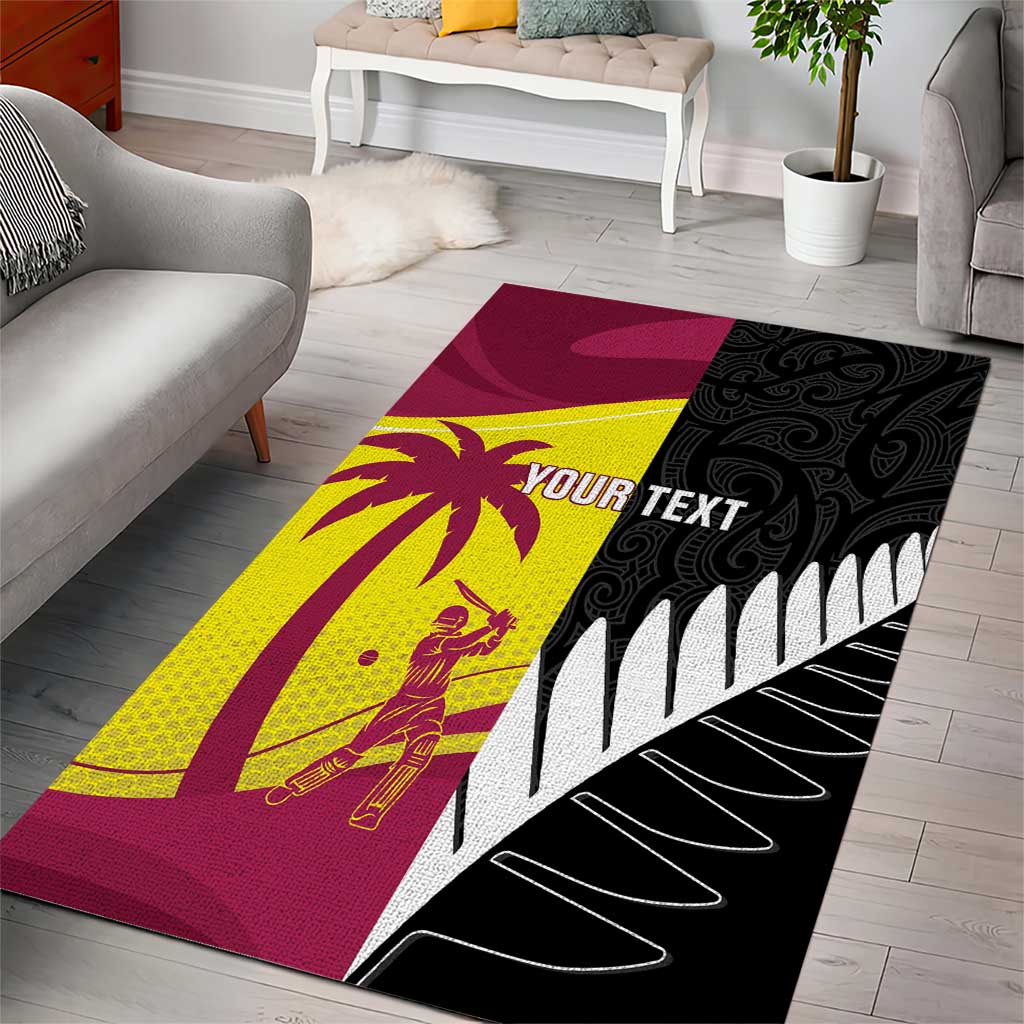 New Zealand and West Indies Cricket Custom Area Rug Black Cap Windies Together - Polynesian Pride