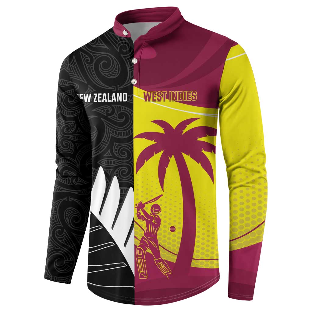 New Zealand and West Indies Cricket Custom Button Sweatshirt Black Cap Windies Together - Polynesian Pride