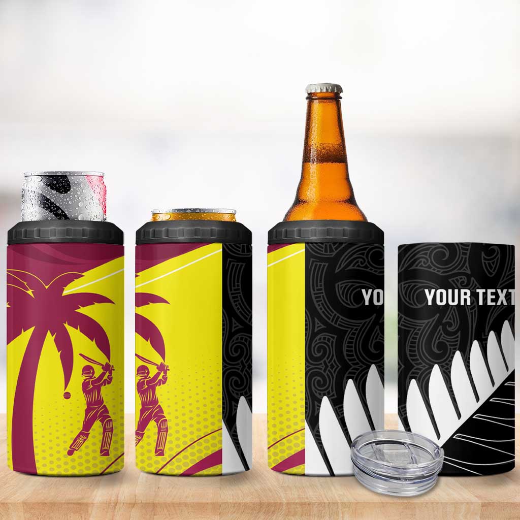 New Zealand and West Indies Cricket Custom 4 in 1 Can Cooler Tumbler Black Cap Windies Together LT14 - Polynesian Pride