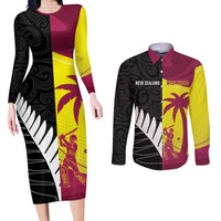 New Zealand and West Indies Cricket Custom Couples Matching Long Sleeve Bodycon Dress and Long Sleeve Button Shirt Black Cap Windies Together LT14 Black - Polynesian Pride
