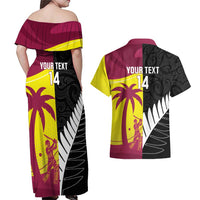 New Zealand and West Indies Cricket Custom Couples Matching Off Shoulder Maxi Dress and Hawaiian Shirt Black Cap Windies Together LT14 - Polynesian Pride