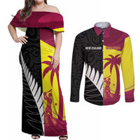 New Zealand and West Indies Cricket Custom Couples Matching Off Shoulder Maxi Dress and Long Sleeve Button Shirt Black Cap Windies Together LT14 Black - Polynesian Pride