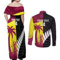 New Zealand and West Indies Cricket Custom Couples Matching Off Shoulder Maxi Dress and Long Sleeve Button Shirt Black Cap Windies Together LT14 - Polynesian Pride