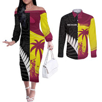 New Zealand and West Indies Cricket Custom Couples Matching Off The Shoulder Long Sleeve Dress and Long Sleeve Button Shirt Black Cap Windies Together LT14 Black - Polynesian Pride