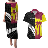 New Zealand and West Indies Cricket Custom Couples Matching Puletasi and Hawaiian Shirt Black Cap Windies Together LT14 Black - Polynesian Pride