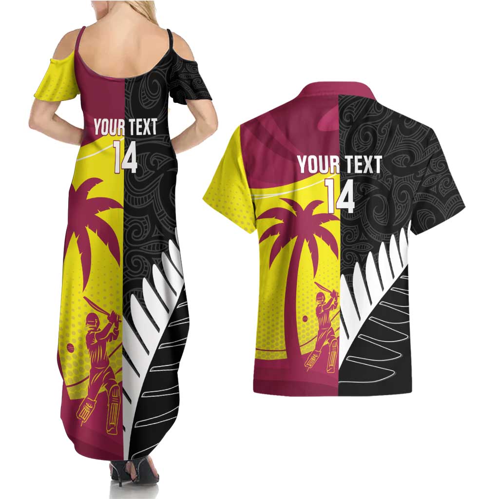 New Zealand and West Indies Cricket Custom Couples Matching Summer Maxi Dress and Hawaiian Shirt Black Cap Windies Together LT14 - Polynesian Pride