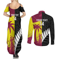 New Zealand and West Indies Cricket Custom Couples Matching Summer Maxi Dress and Long Sleeve Button Shirt Black Cap Windies Together LT14 - Polynesian Pride