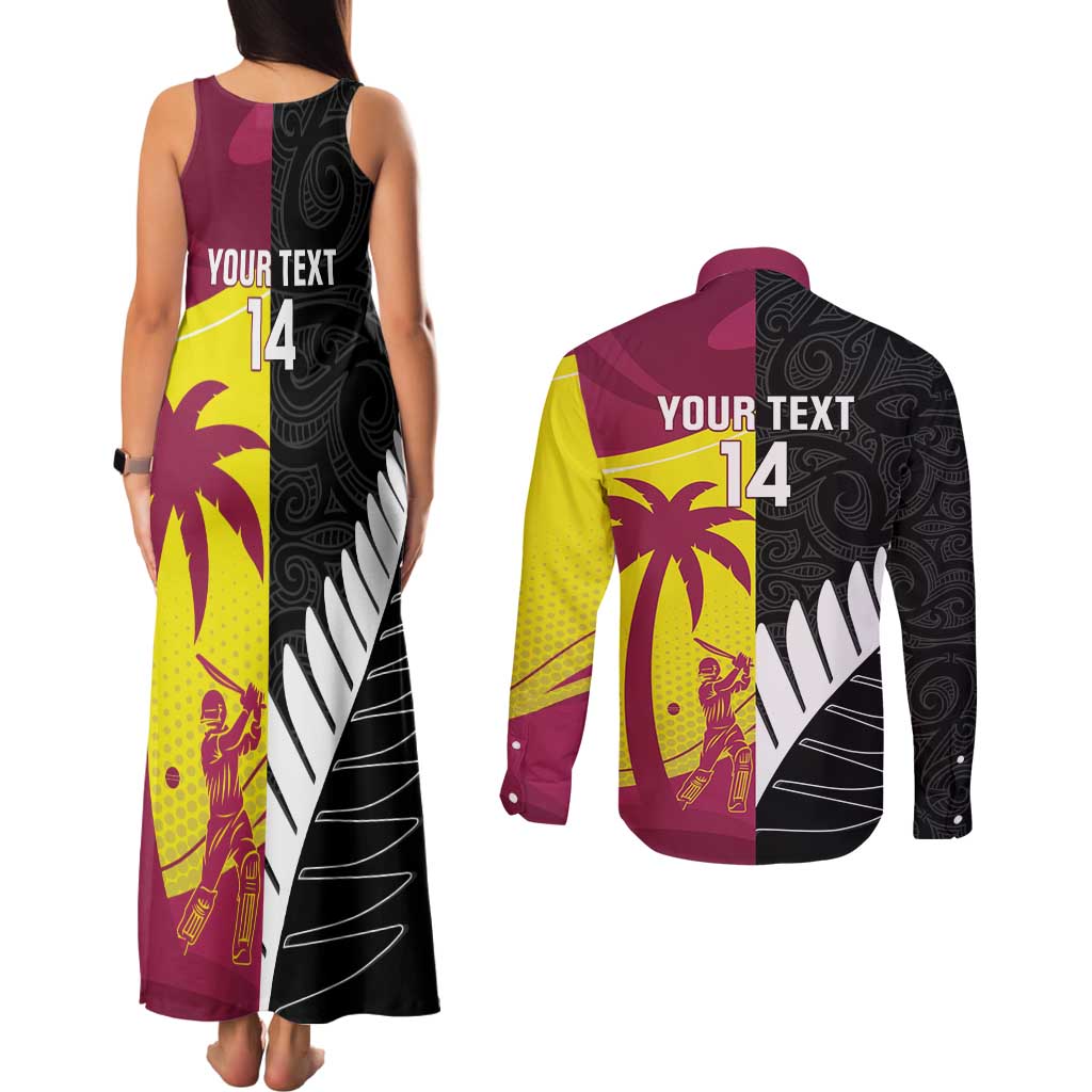 New Zealand and West Indies Cricket Custom Couples Matching Tank Maxi Dress and Long Sleeve Button Shirt Black Cap Windies Together LT14 - Polynesian Pride
