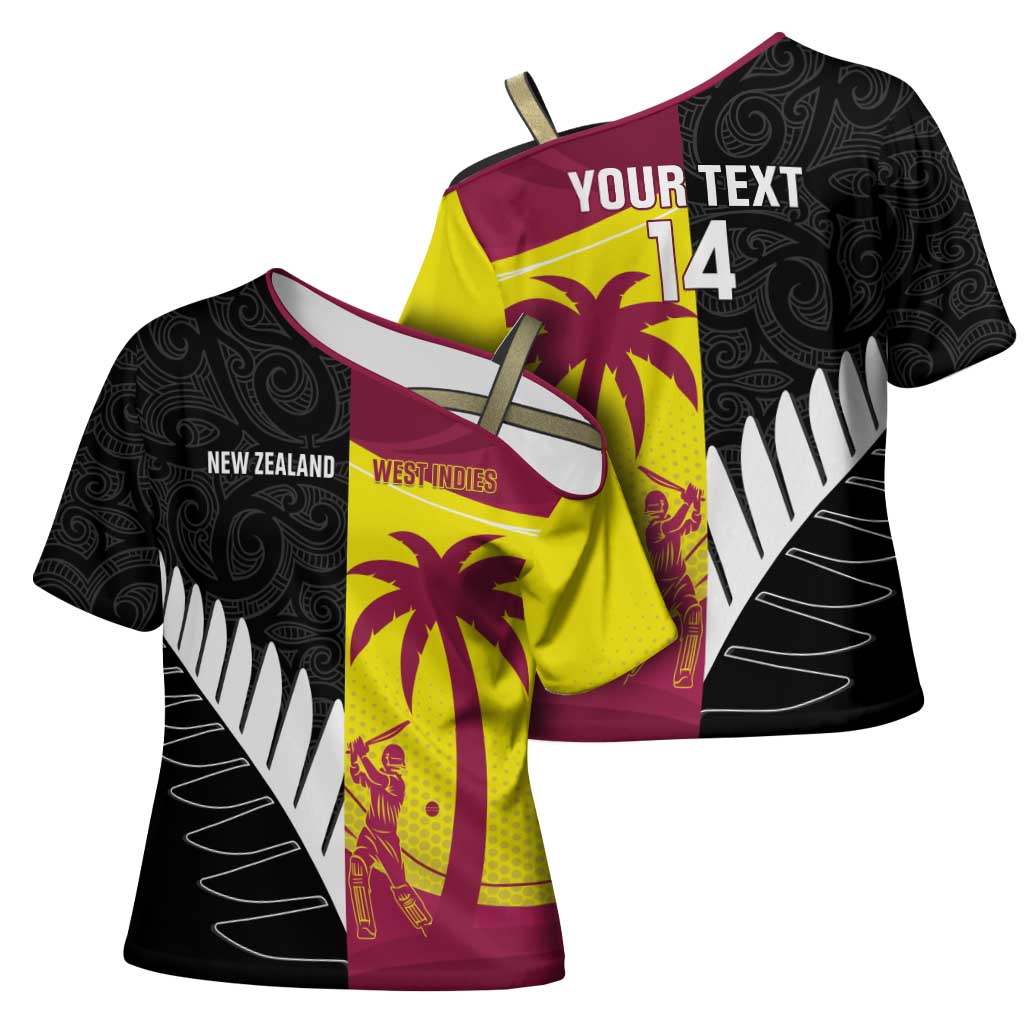 New Zealand and West Indies Cricket Custom Cross Shoulder Shirt Black Cap Windies Together - Polynesian Pride