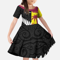 New Zealand and West Indies Cricket Custom Family Matching Off The Shoulder Long Sleeve Dress and Hawaiian Shirt Black Cap Windies Together LT14 Daughter's Dress Black - Polynesian Pride