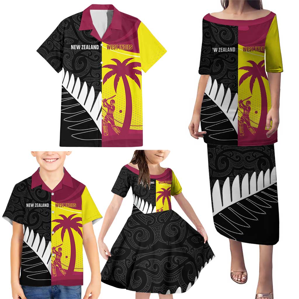 New Zealand and West Indies Cricket Custom Family Matching Puletasi and Hawaiian Shirt Black Cap Windies Together - Polynesian Pride